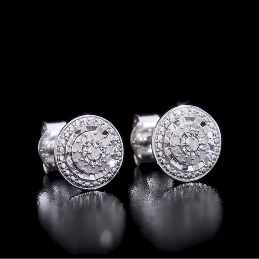 Macy's Diamond Multi-Halo Stud Earrings (1/10 ct. t.w.) in Sterling Silver
